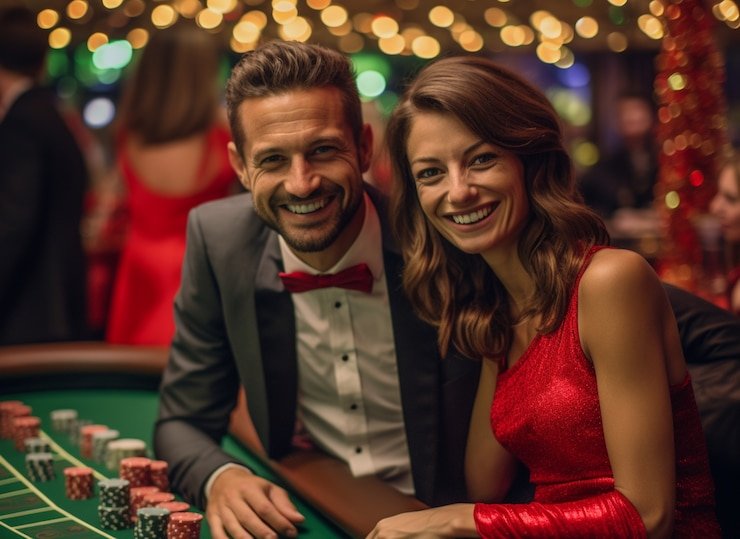 Suasana dealer casino langsung sedang berinteraksi dengan pemain melalui siaran langsung